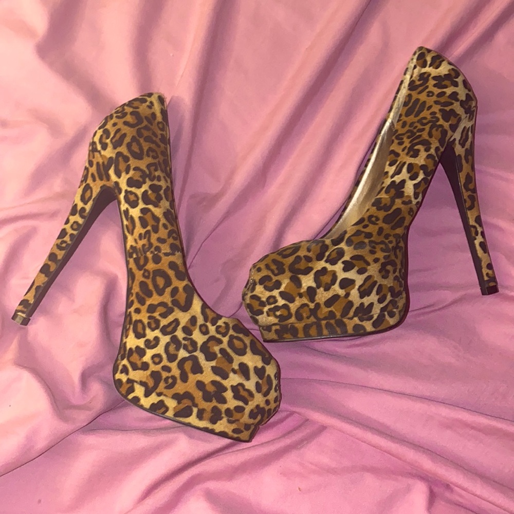 Charolette Russe cheetah peep toe stilettos